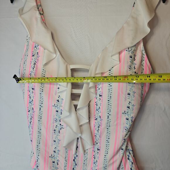 Lilly Pulitzer carmen One piece ruffle swimsuit Sz 14 resort white sea stripes - Picture 7 of 14
